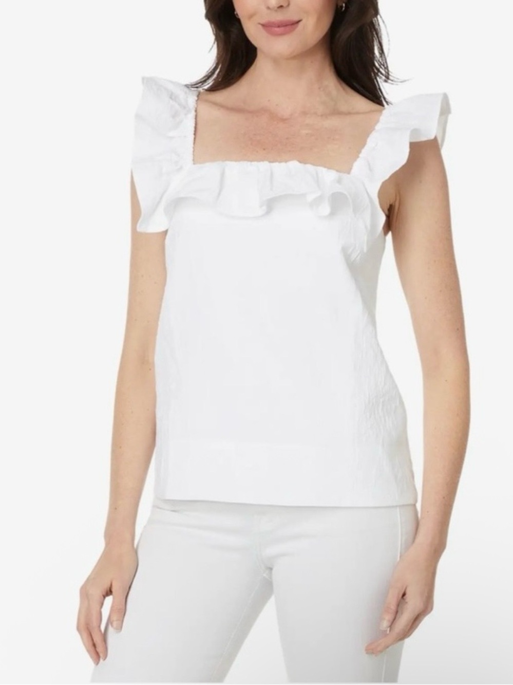 Lilly Pulitzer Zoya Ruffle Top Sz 14 White Caliente Pucker Jacquard Square Neck